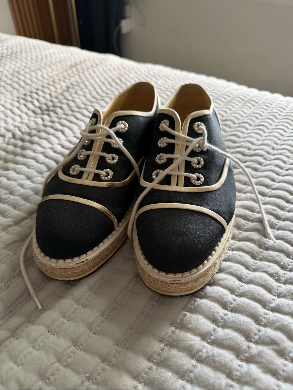 Chanel Espadrille Oxfords with Cream peals Trim